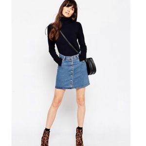 ASOS Denim Button High Waisted Mini Skirt